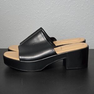 12th & Thompson Women's Size 8.5 Black Platform Mule Chunky Block Heel Open Toe